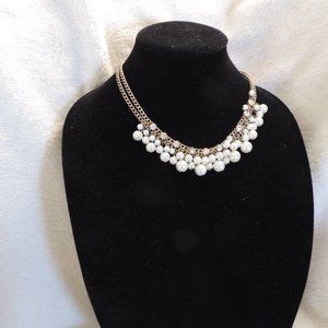 Vintage Gold Tone Pearl Rhinestone Multiple Strand Choker Necklace